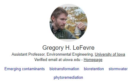 Screenshot of the profile of Greg LeFevre on Google Scholar