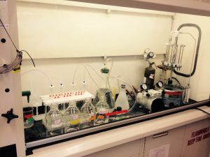A fume hood with equipment inside