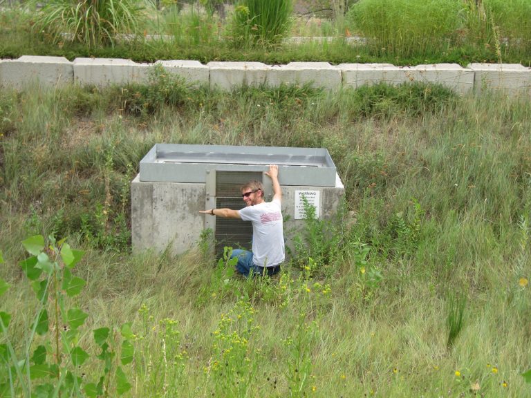 Greg in a large stormwater bioretention area in Denver